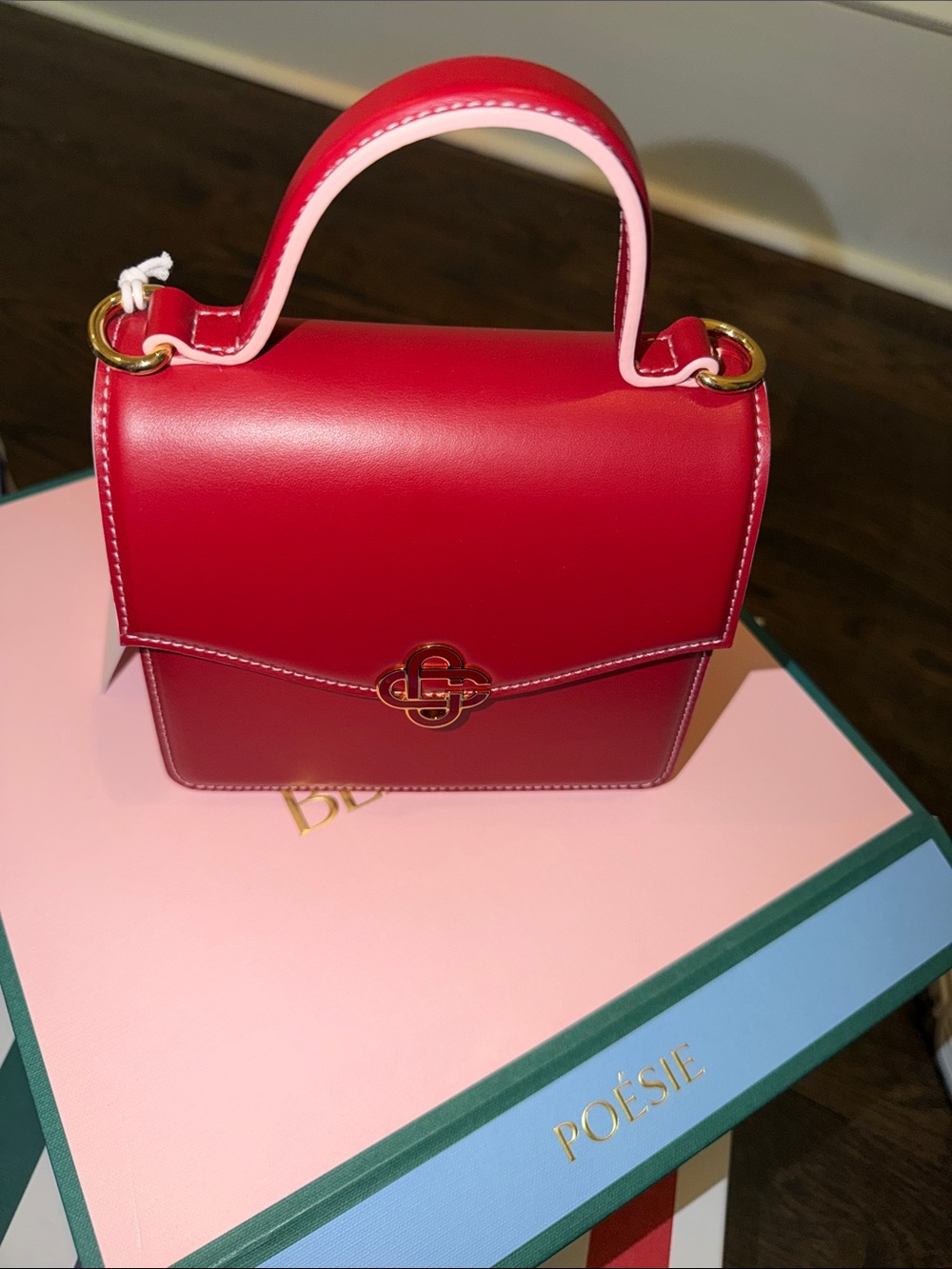 Structured Red Top-Handle Mini Bag with Gold Hardware